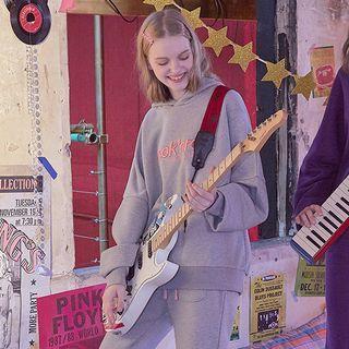 Letter-embroidered Fleece-lined Oversized Hoodie Gray - One Size