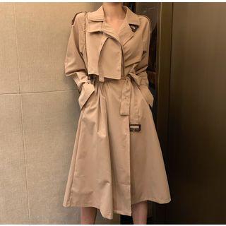 Tie Waist Long Trench Coat Khaki - One Size