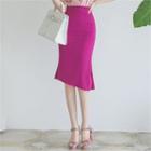 Asymmetric-hem Slit-side Skirt