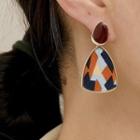 Color Block Drop Earring 1 Pair - Red & Blue & Brown - One Size