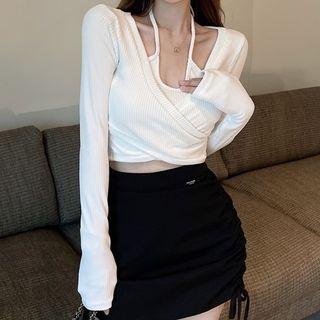 V-neck Off-shoulder Sheath Cropped Top
