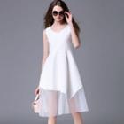 Mesh Panel V-neck Sleeveless Dress