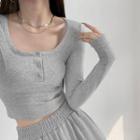 Cropped Slim-fit Knit Henley