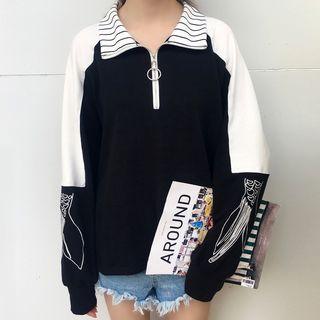 Embroidered Panel Collared Sweatshirt