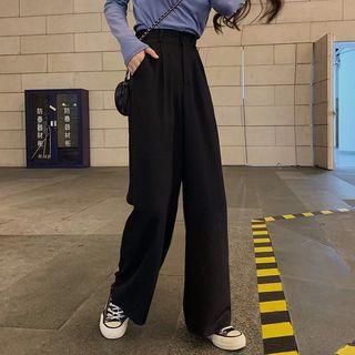 Cold Shoulder Long-sleeve T-shirt / High-waist Wide-leg Pants
