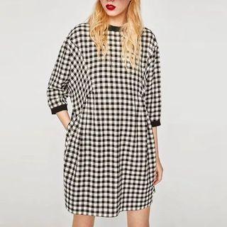 Dolman-sleeve Pocketed Gingham Sheath Dress