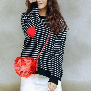 Heart-elbow Striped Knit Top