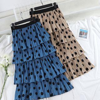Midi Dotted A-line Layered Skirt