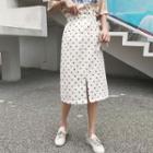 Paperbag-waist Dotted Midi A-line Skirt