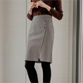Button-front Check Pencil Skirt