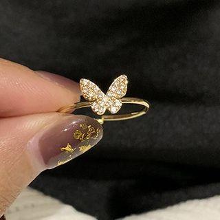 Butterfly Rhinestone Open Ring 1 Pc - Gold - One Size