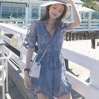 Elbow-sleeve Lace Romper
