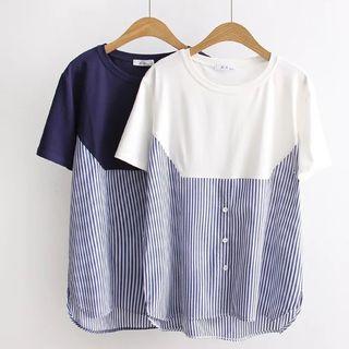 Short-sleeve Pinstriped Panel T-shirt