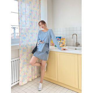 Flap Washed Denim Miniskirt