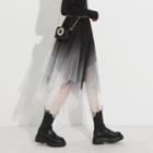 Ombre Mesh Midi Skirt Black & White - One Size