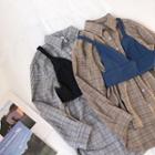 Set:plaid Long-sleeve Shirt + V-neck Camisole Top
