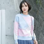 Long-sleeve Printed Knit Top As Shown In Figure - One Size