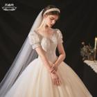 Sequined Mesh Short-sleeve Wedding Ball Gown