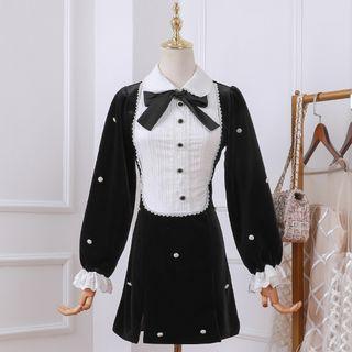 Bell-sleeve Velvet Mini A-line Dress