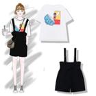 Short-sleeve Cartoon Print T-shirt / Jumper Shorts