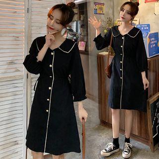 3/4-sleeve Collar Midi A-line Dress