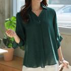 Open-placket Faux-pearl Detail Top