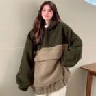 Long-sleeve Fleece Two-tone Loose-fit Hoodie