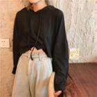 Plain Hooded Long-sleeve Cropped T-shirt