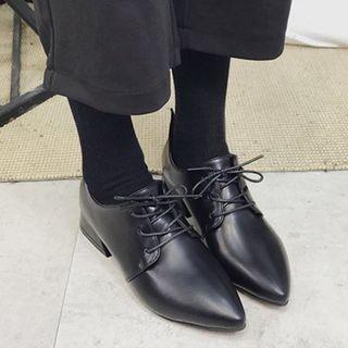Block Heel Pointed Lace-up Shoes