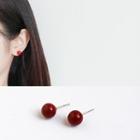 Faux Pearl 925 Sterling Silver Ear Stud Red + Silver - One Size