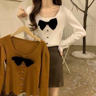 Long Sleeve Square Neck Bow Sweater