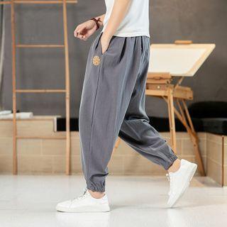 Embroidered Linen Jogger Pants