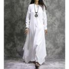 Long-sleeve Frog Buttoned Maxi Dress White - One Size