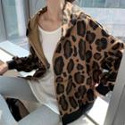Leopard Loose-fit Hooded Jacket / Plain T-shirt / Leggings