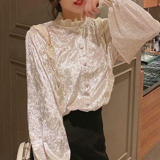 Stand Collar Long-sleeve Velvet Top