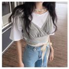 Lace Trim Short Sleeve Tee / Knit Tank Top