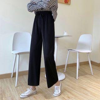 High-waist Drawstring Wide-leg Pants Black - One Size