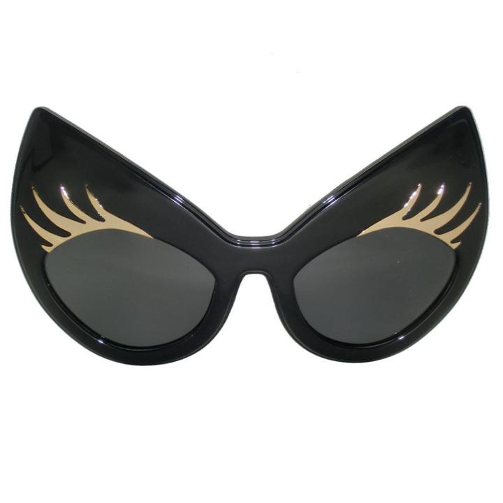 Super Cat Sunglasses (black Frame, Black Rim, Gold Lashes, Smoky Gradient Lens) 1 Pc