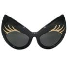 Super Cat Sunglasses (black Frame, Black Rim, Gold Lashes, Smoky Gradient Lens) 1 Pc