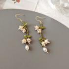 Flower Faux Pearl Alloy Dangle Earring 1 Pair - Hook Earring - Flower - White & Green - One Size