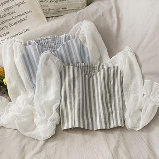 Patchwork Boatneck Striped Crop Top
