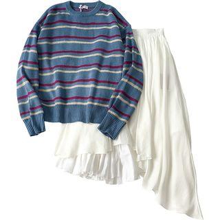 Striped Sweater / Asymmetric A-line Skirt