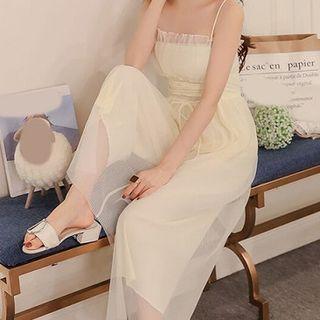 Mesh Spaghetti-strap High-waist Jumpsuit Pants