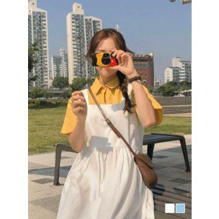 Square-neck Gathered-waist Long Jumper Dress