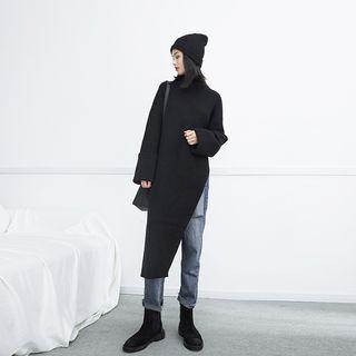 High-neck Asymmetric Long Knit Top
