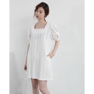Square-neck Shift Dress With Sash