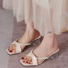 Chunky Heel Faux Pearl Strap Slide Sandals