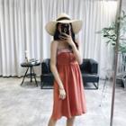 Contrast Trim Buttoned Spaghetti Strap Dress