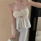 Strapless Cut-out Eyelet Panel Knit Top Almond - One Size