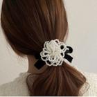 Flower Faux Pearl Hair Tie Black & White - One Size